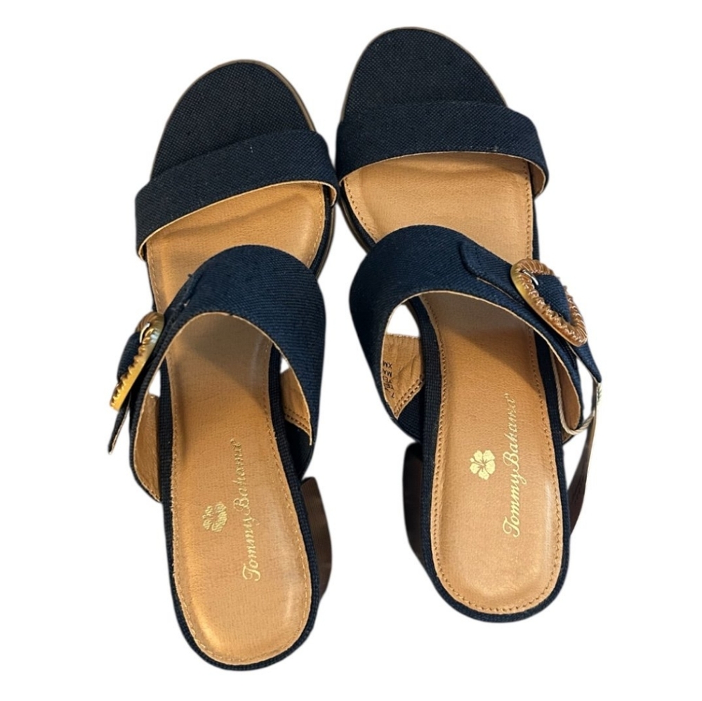 NWT Tommy Bahama Tonia Navy Blue Canvas Block Heel Sandals 8 - Picture 4 of 12